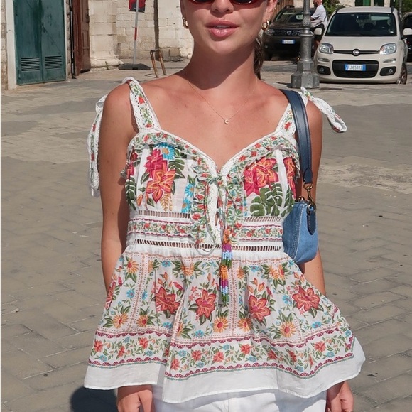 Farm Rio Garden Crochet Peplum Top - Picture 4 of 4